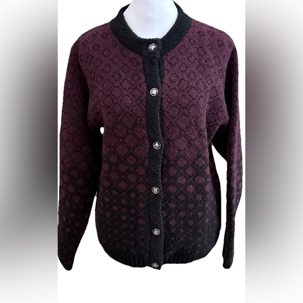 HARLEY of SCOTLAND Purple & Black Ombré Merino Wool Blend Thick Cardigan Small